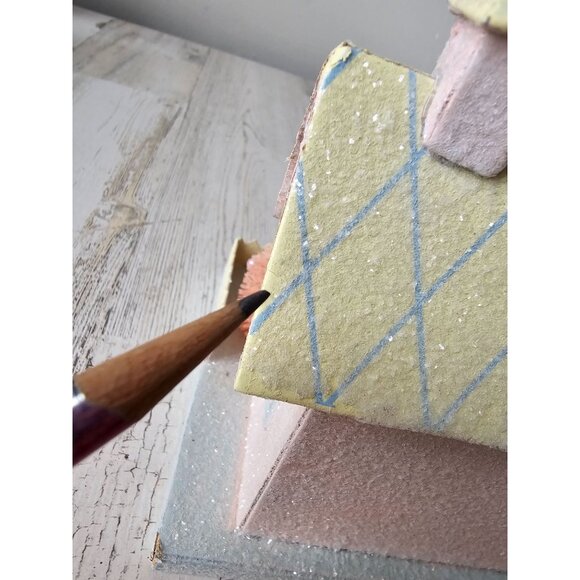 Pier 1 cardboard cottage village house tree spring Easter decor glitter sparkle - Picture 13 of 13